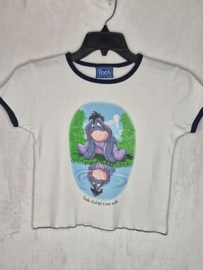 Vintage 90s Disney Jerry Leigh Eeyore Lettuce Trim Crop Top S